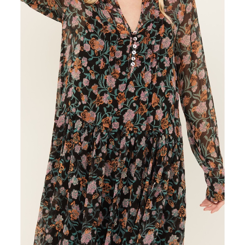 NWT Free People See It Through Floral Chiffon Maxi Dress Long Sleeve Sz XS - Picture 4 of 12